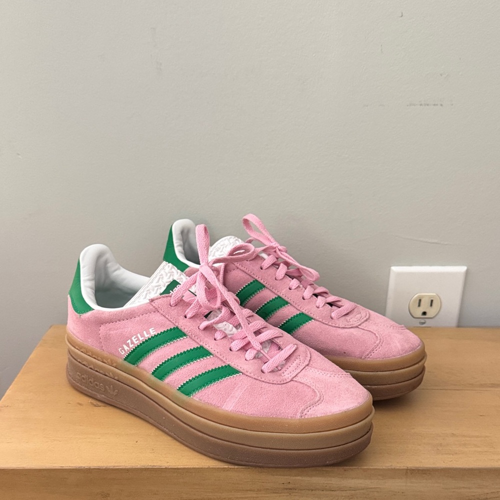 Adidas Women's Pink and Green Gazelle Sneakers